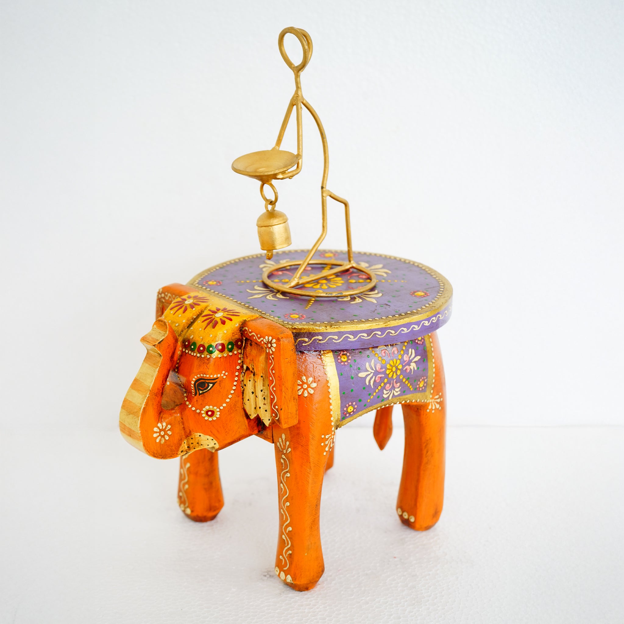Hand-Painted Wooden Elephant Purple Stool