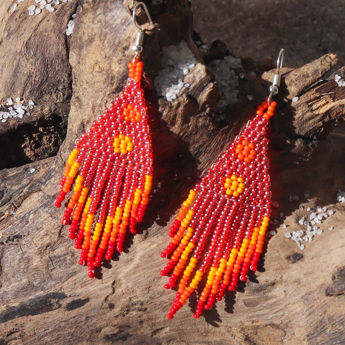 Kutch Bead Work Earring - Red, Yellow & Orange