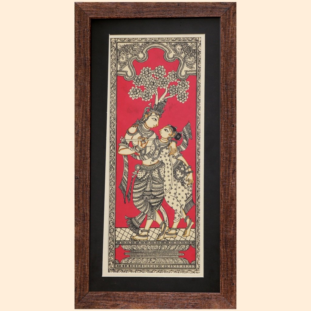 Pathra Background Image Pattachitra Radha Krishna Red Backdrop Floral Border - Culturati
