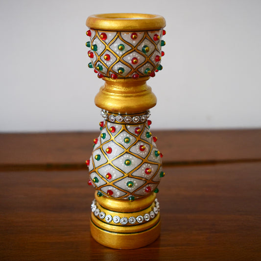 Kishangarh Marble Candle Stand – Intricate Rajasthani Carvings