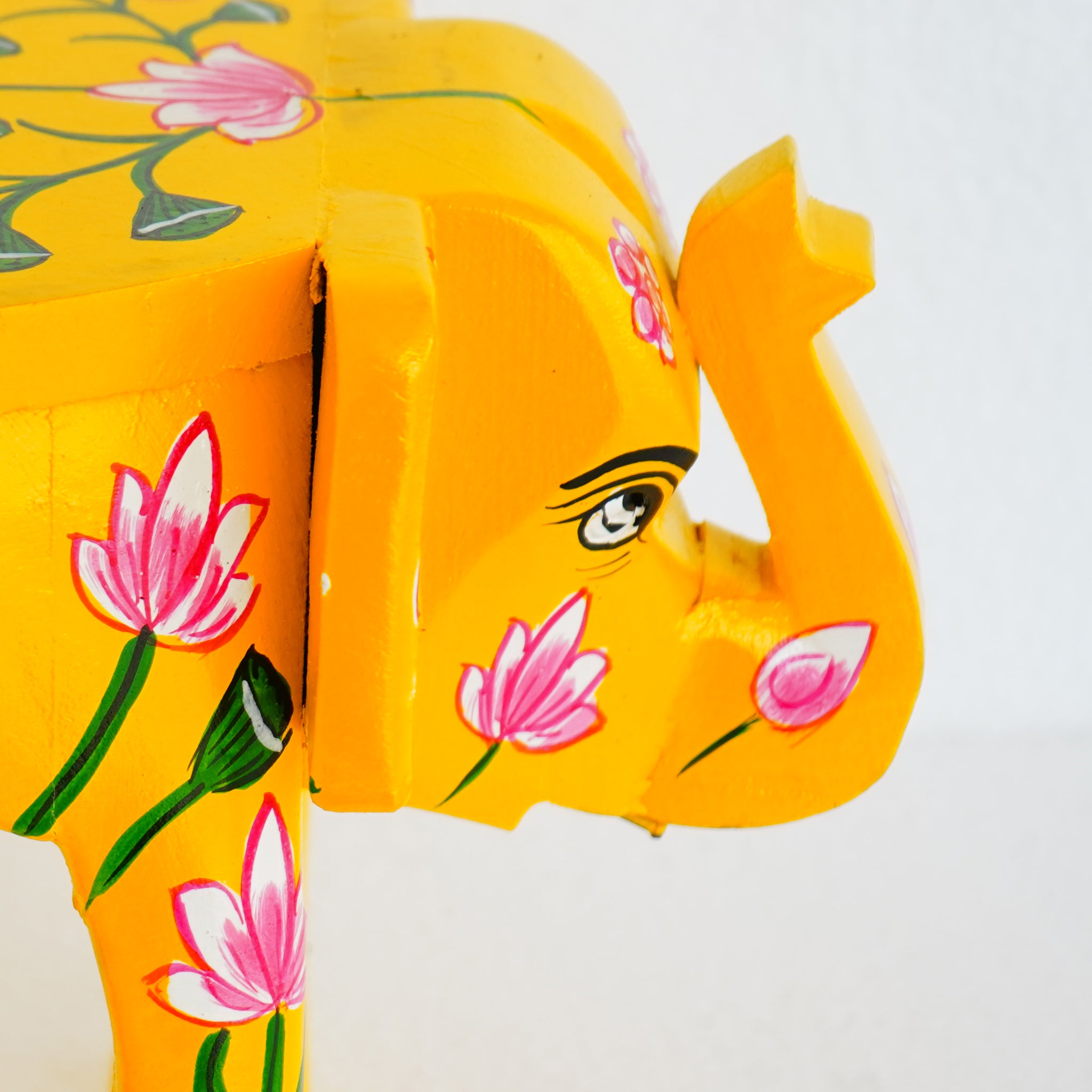 Hand-Painted Wooden Elephant Shape Yellow Stool