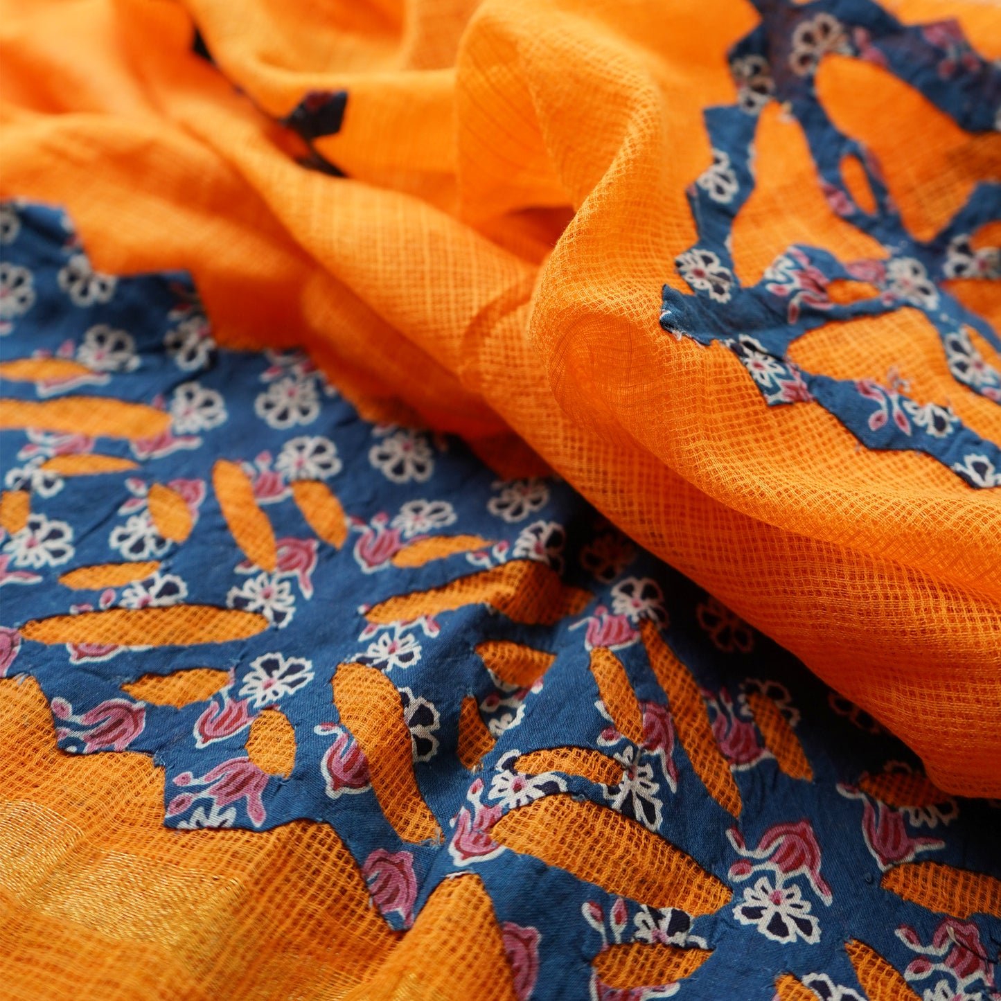 Shop Orange & Blue Applique Kotadoria Dupatta Online 