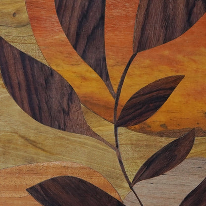 Mysore Wooden Inlay Artwork : Boho Leaf with Sun in background