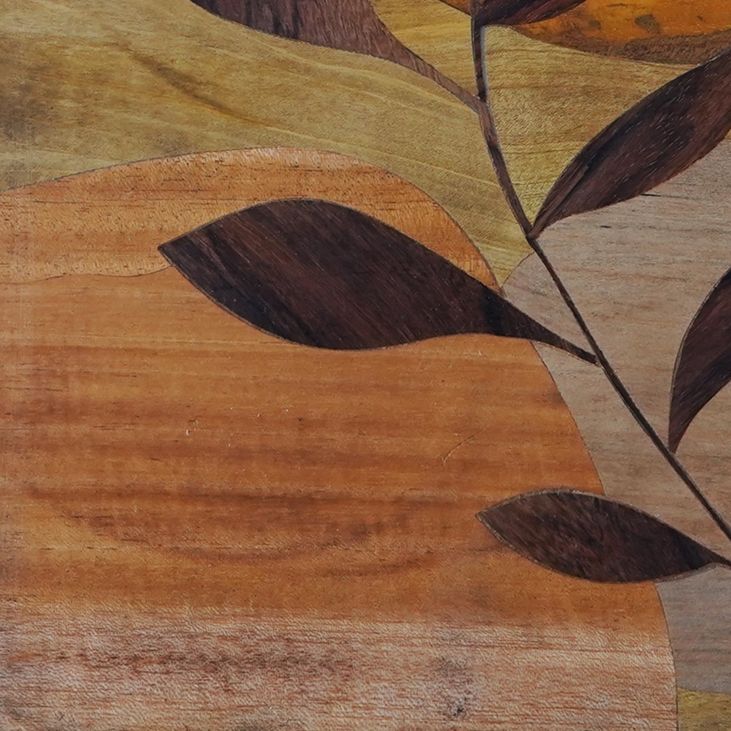 Mysore Wooden Inlay Artwork : Boho Leaf with Sun in background