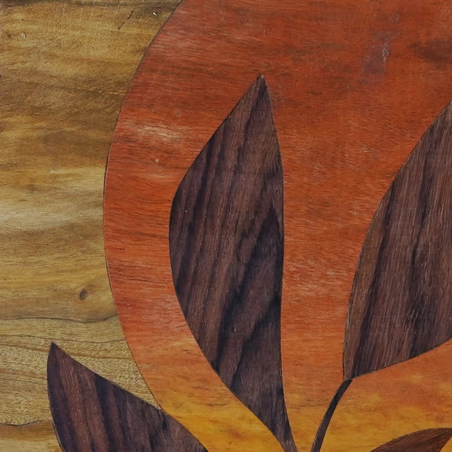 Mysore Wooden Inlay Artwork : Boho Leaf with Sun in background