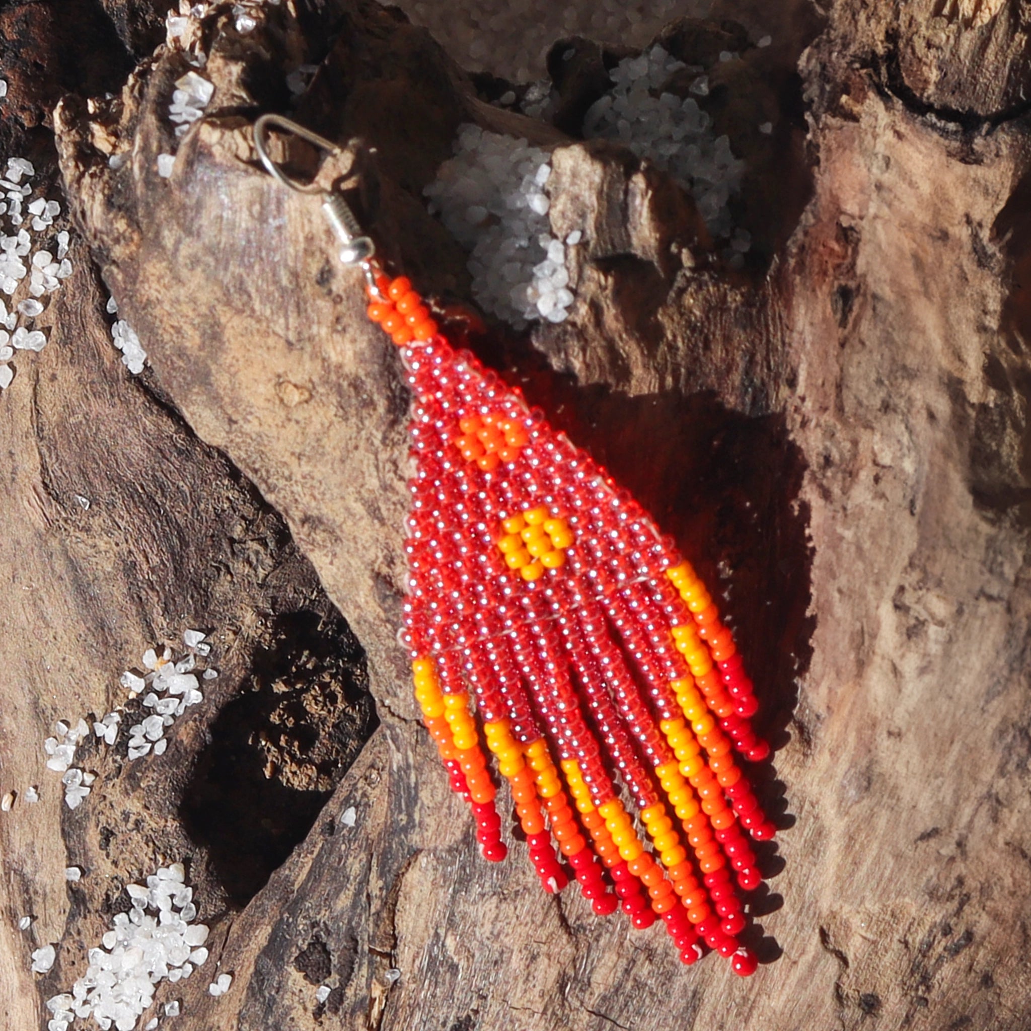 Kutch Bead Work Earring - Red, Yellow & Orange