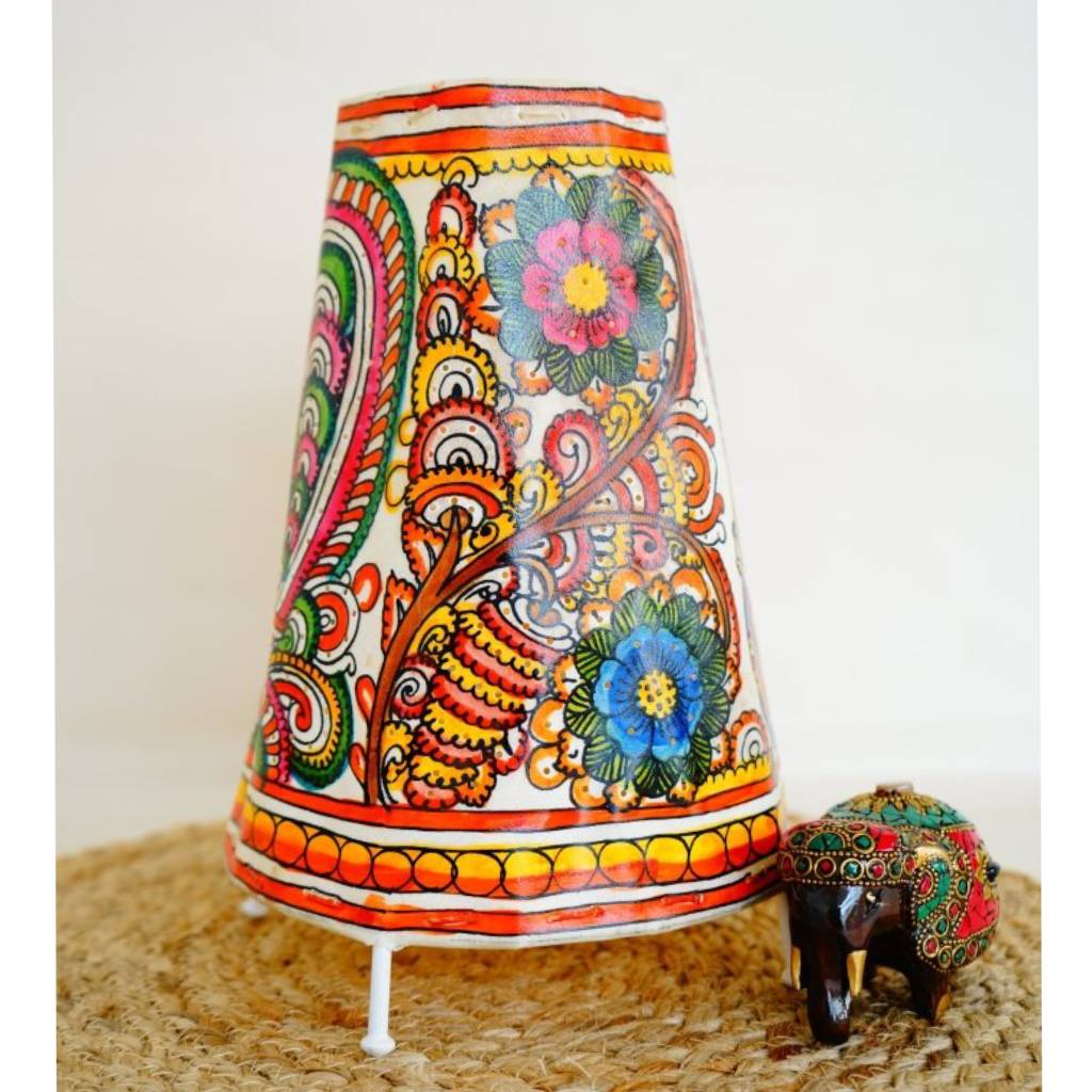 Andhra Leather Craft Multi-colour Lamp with Peacock Design - Culturati