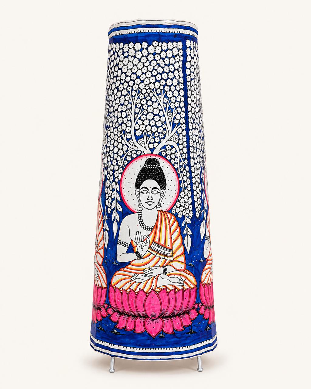 Meditating Buddha Leather Floor Lamp - Cobalt Blue 25 inch