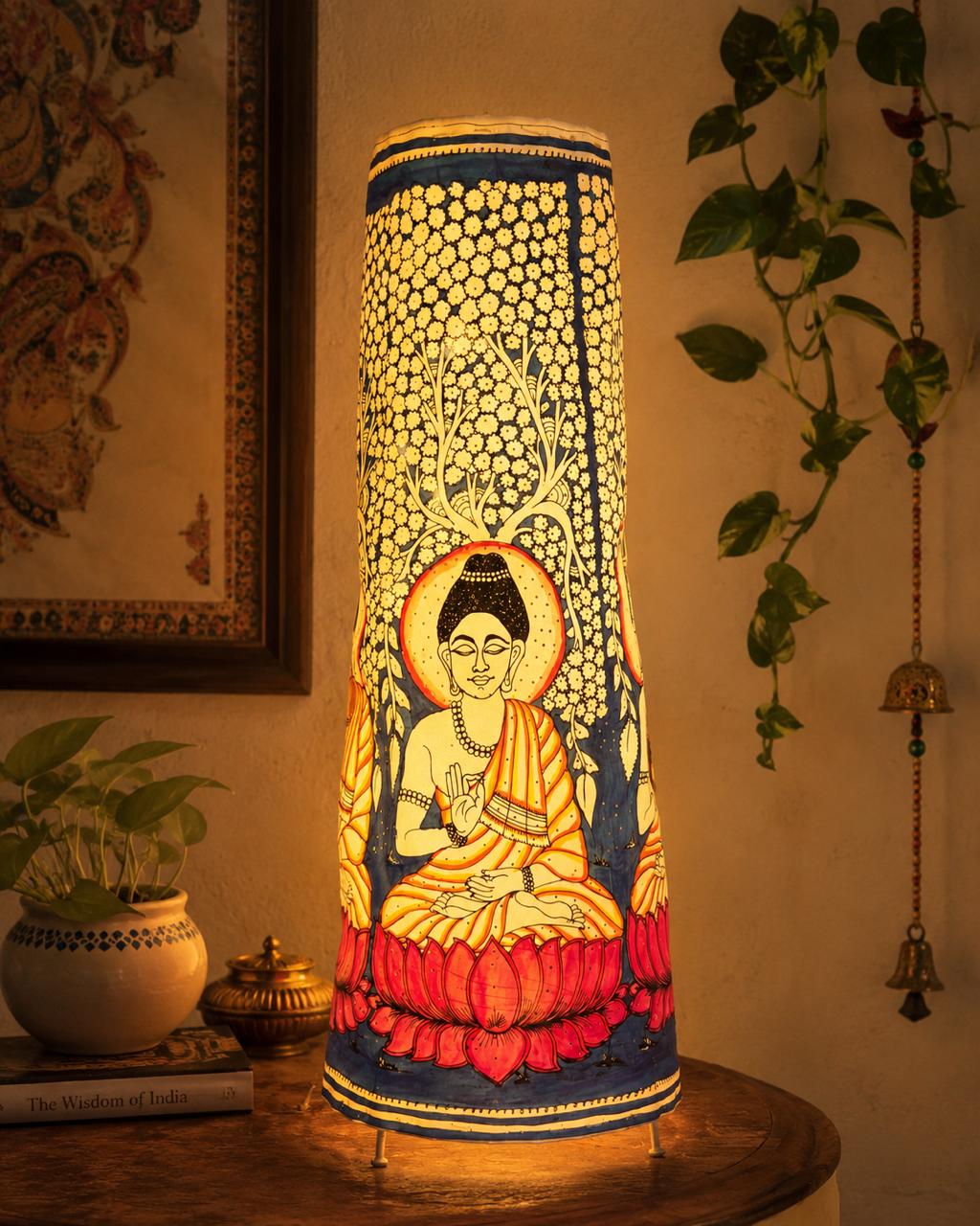 Meditating Buddha Leather Floor Lamp - Cobalt Blue 25 inch