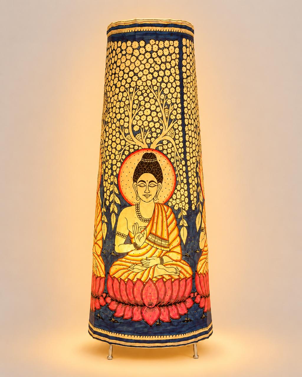 Meditating Buddha Leather Floor Lamp - Cobalt Blue 25 inch