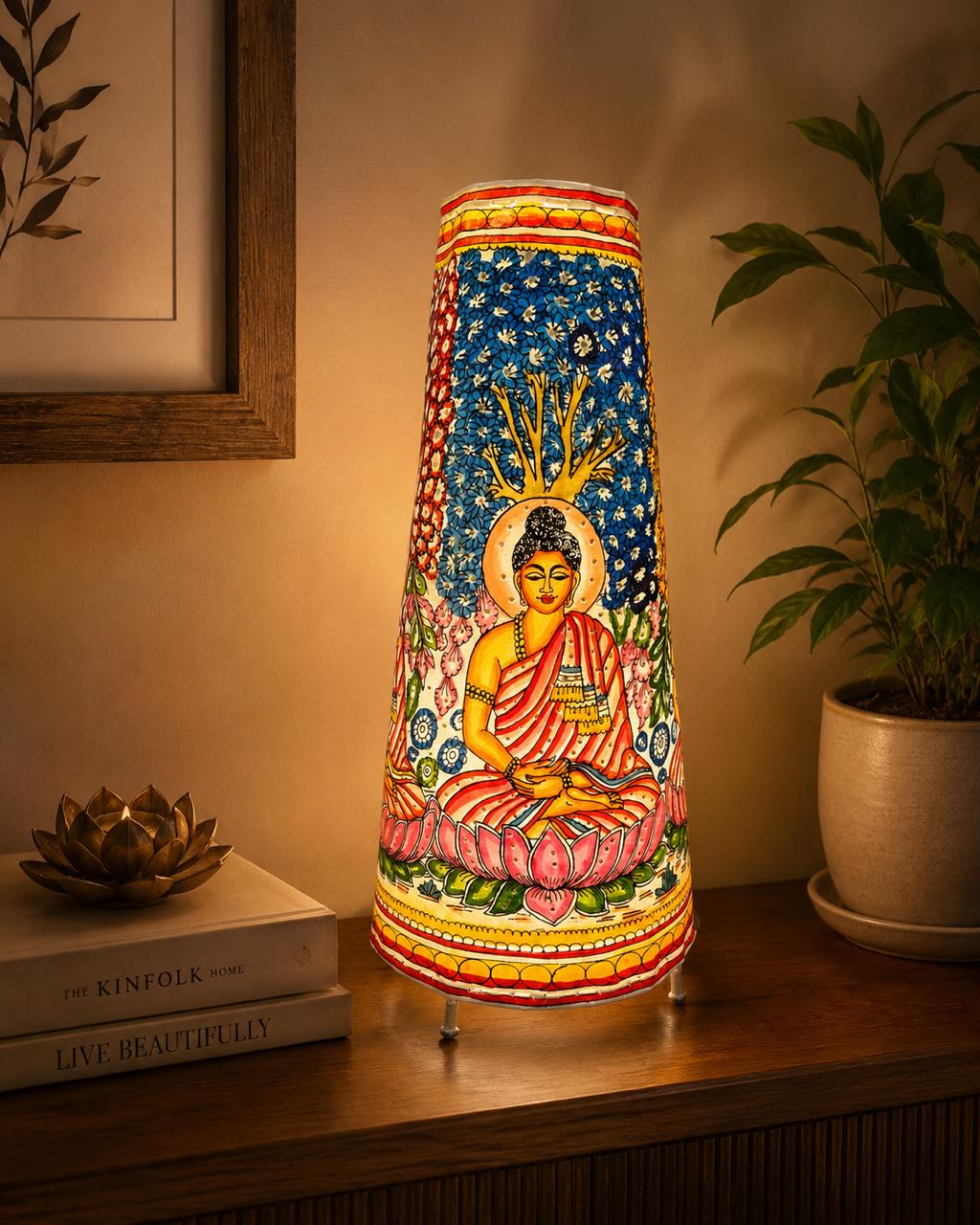 Traditional Multicolored Buddha Leather Floor Lamp 25 Inch