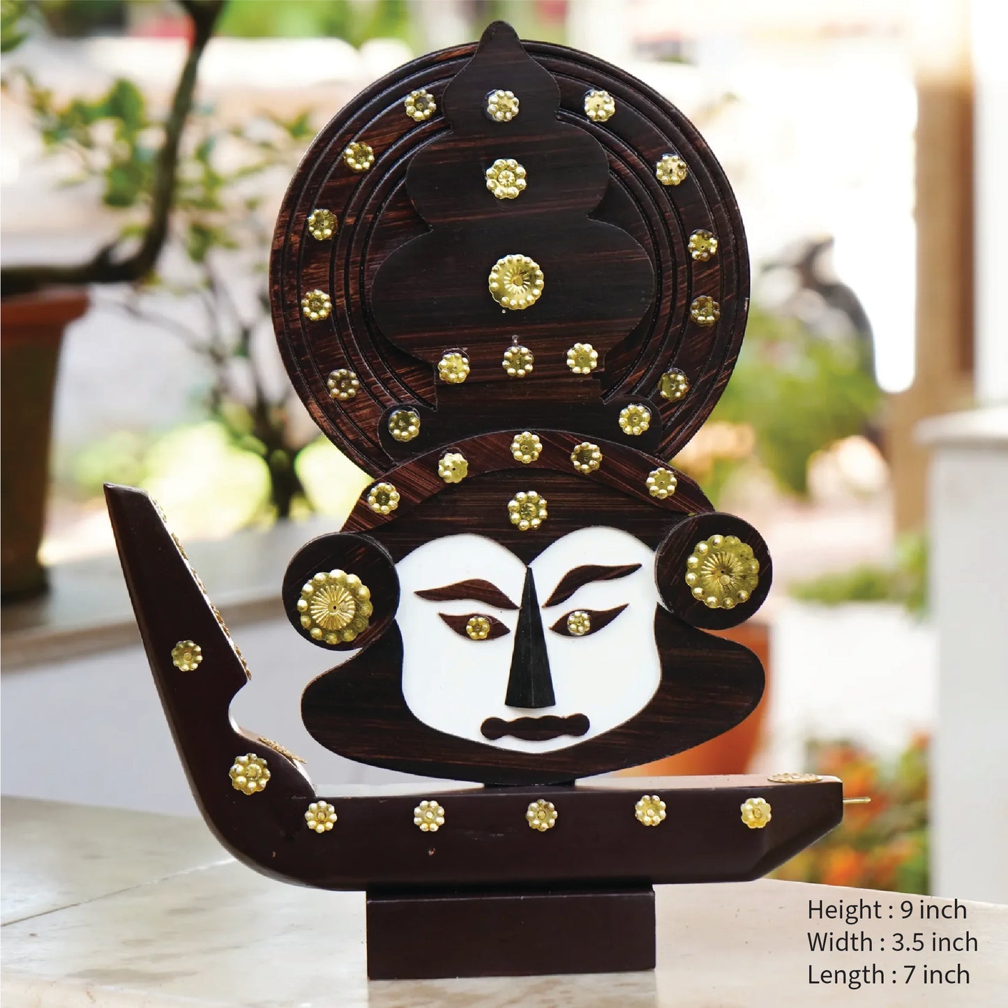 Wooden Boat with Kathakali Head - Brass Accents