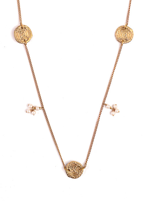 Handcrafted Cherry Blossom Featuring Alternate Coin Shaped Brass Necklace