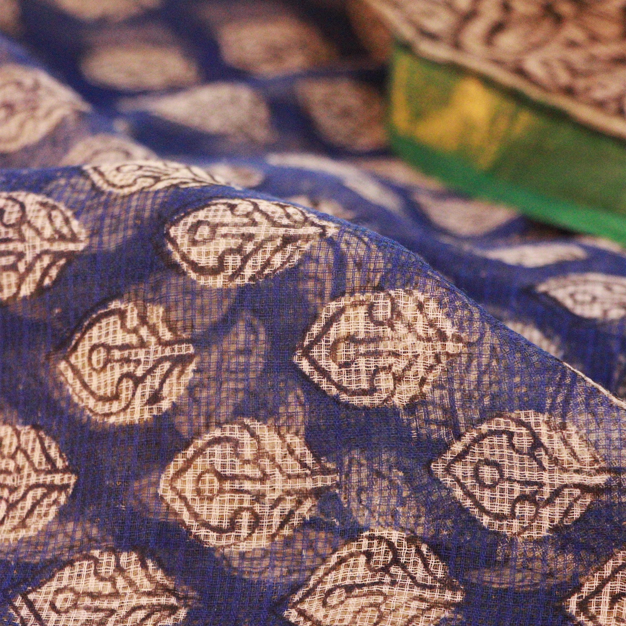 Shop Chic indigo blue Kotadoria cotton saree with a timeless appeal