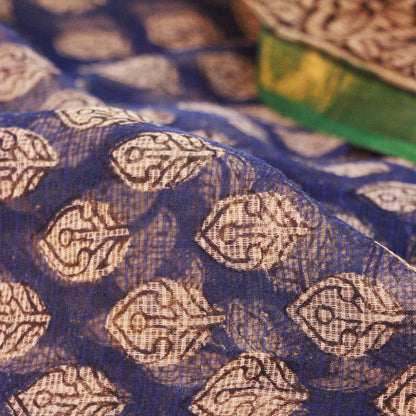 Shop Chic indigo blue Kotadoria cotton saree with a timeless appeal