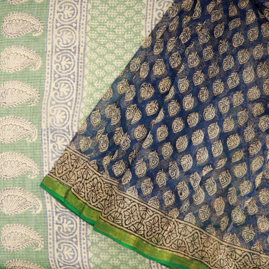 Shop Chic indigo blue Kotadoria cotton saree with a timeless appeal