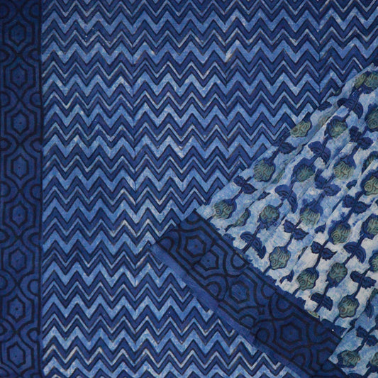 Shop Indigo Blue Vanaspati Ajrak Saree with traditional block print, merging art with fashion