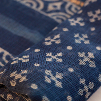 Shop Kotadoria Dupatta: Geometric Motif Block Print - Indigo Blue Online