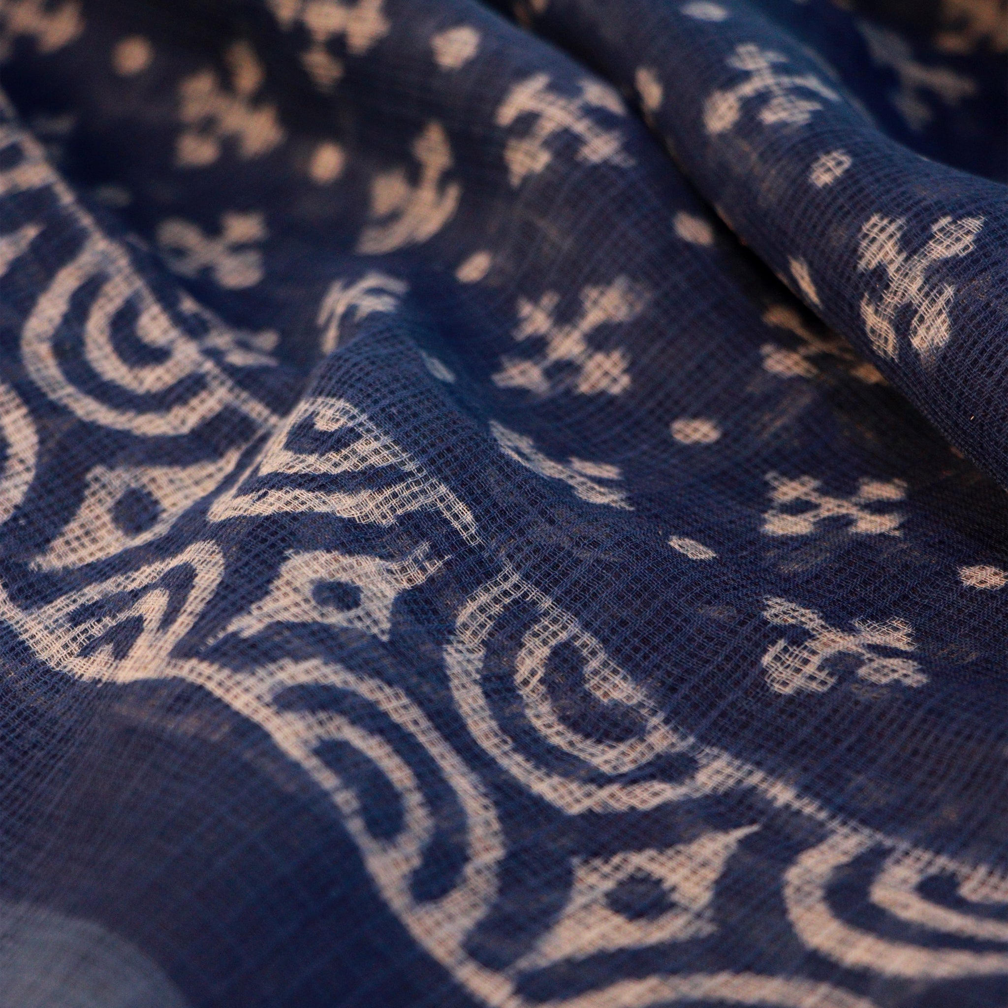 Shop Kotadoria Dupatta: Geometric Motif Block Print - Indigo Blue Online