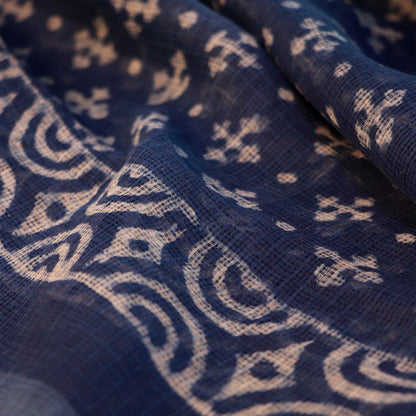 Shop Kotadoria Dupatta: Geometric Motif Block Print - Indigo Blue Online