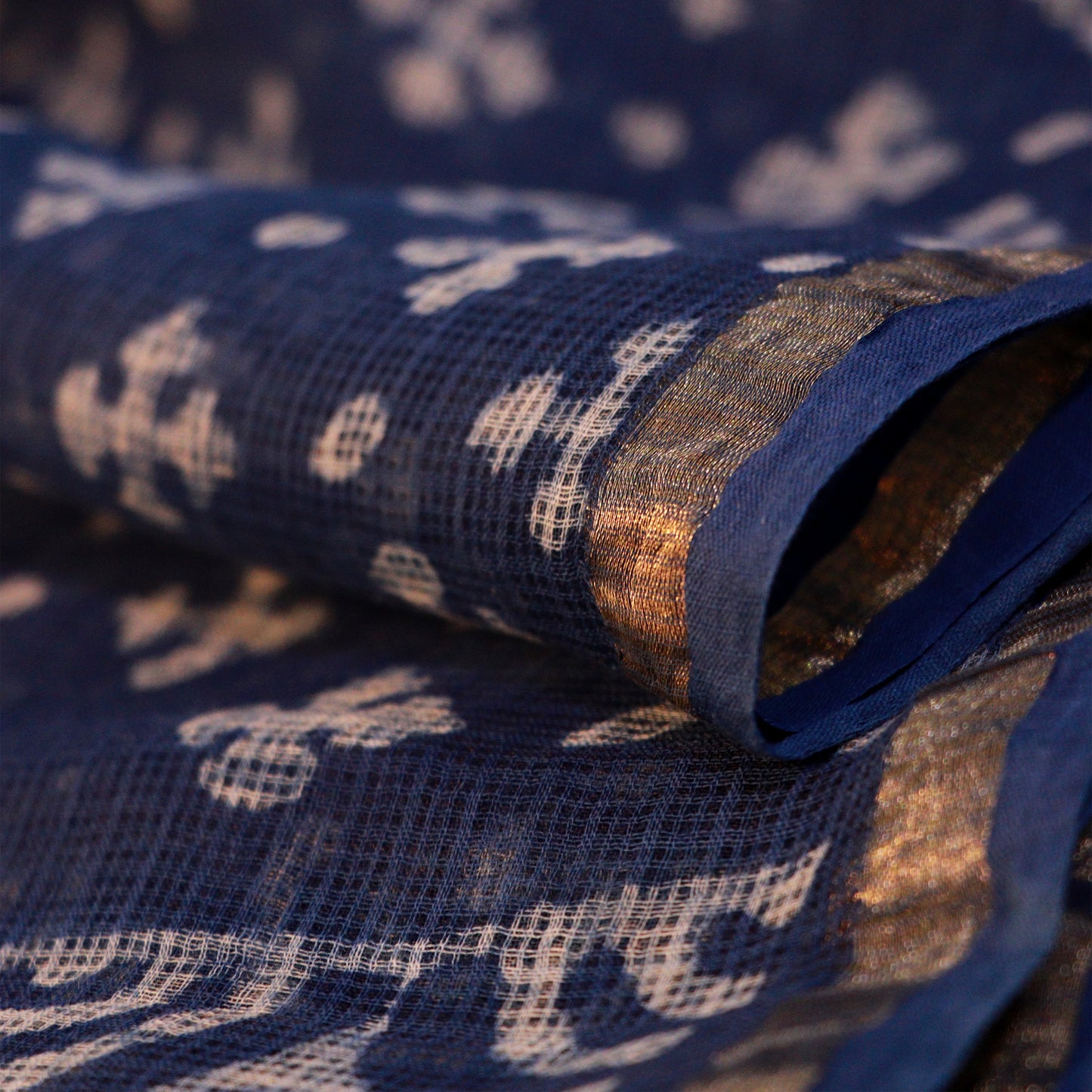 Shop Kotadoria Dupatta: Geometric Motif Block Print - Indigo Blue Online