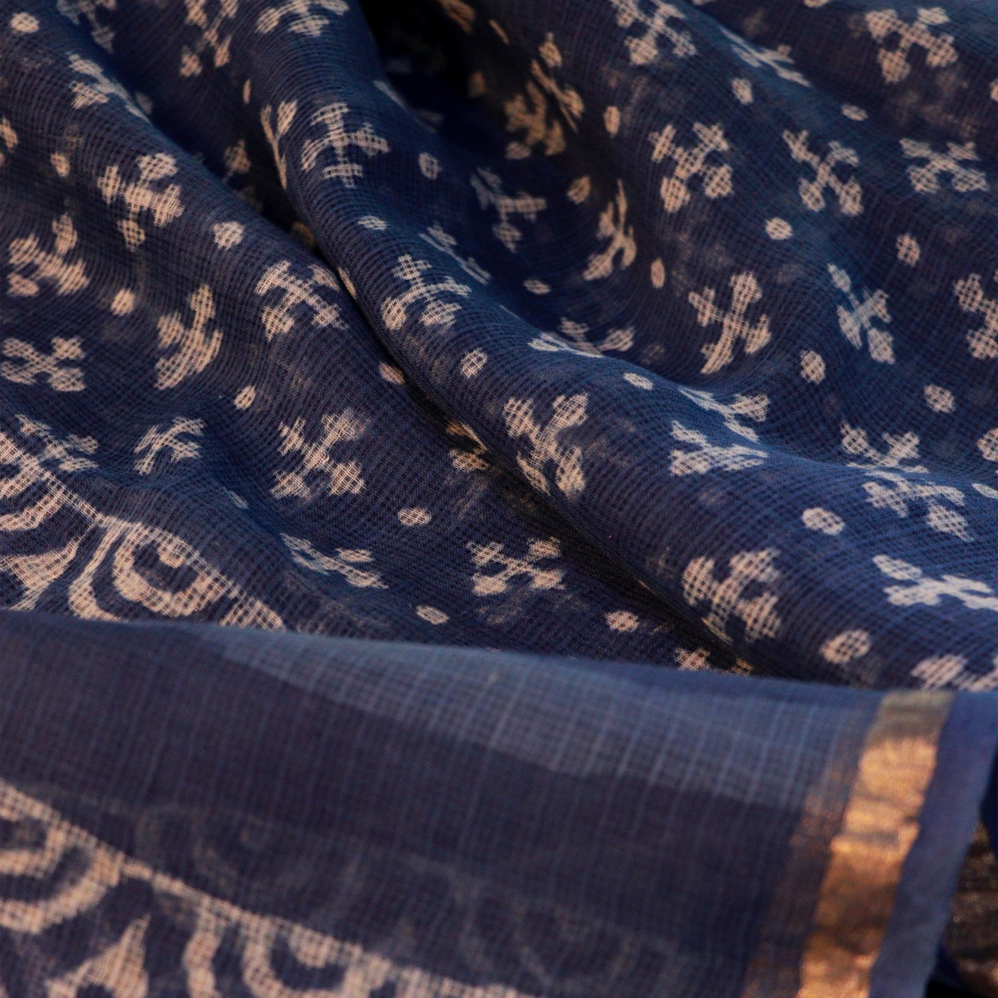 Shop Kotadoria Dupatta: Geometric Motif Block Print - Indigo Blue Online