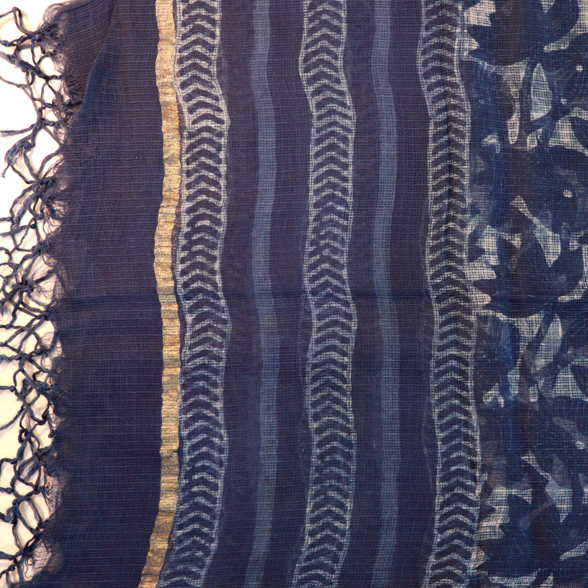 Shop Kotadoria Dupatta: Floral Art Block Print - Indigo Blue Online