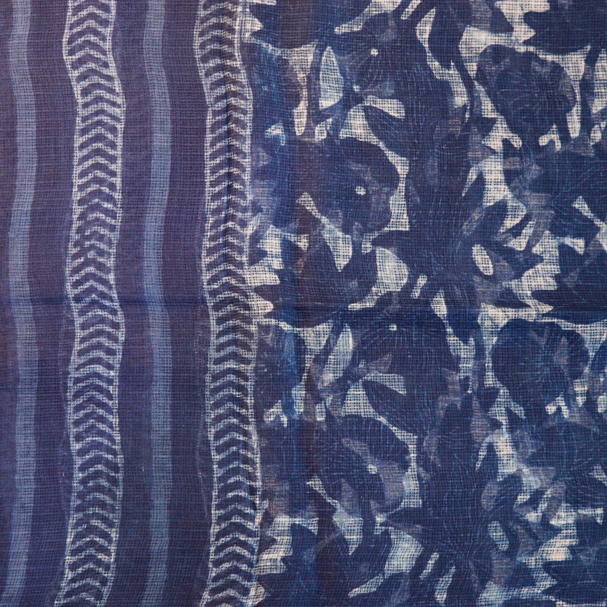 Shop Kotadoria Dupatta: Floral Art Block Print - Indigo Blue Online