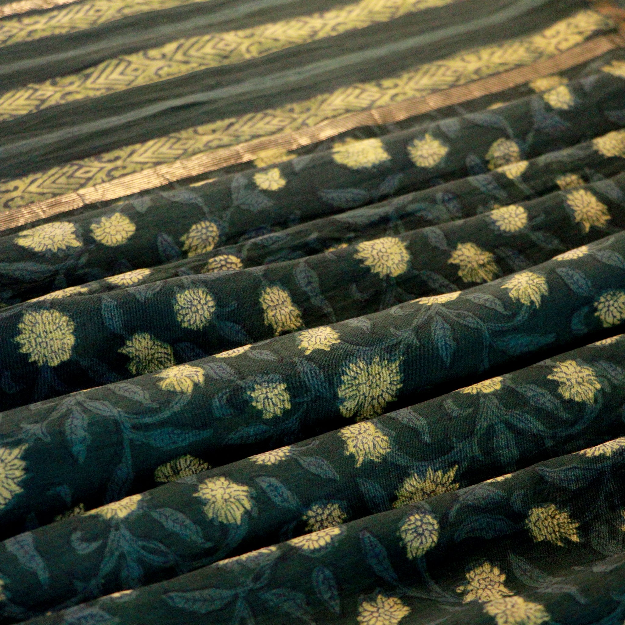 Shop Green block-print Chanderi Cotton Dupatta Online