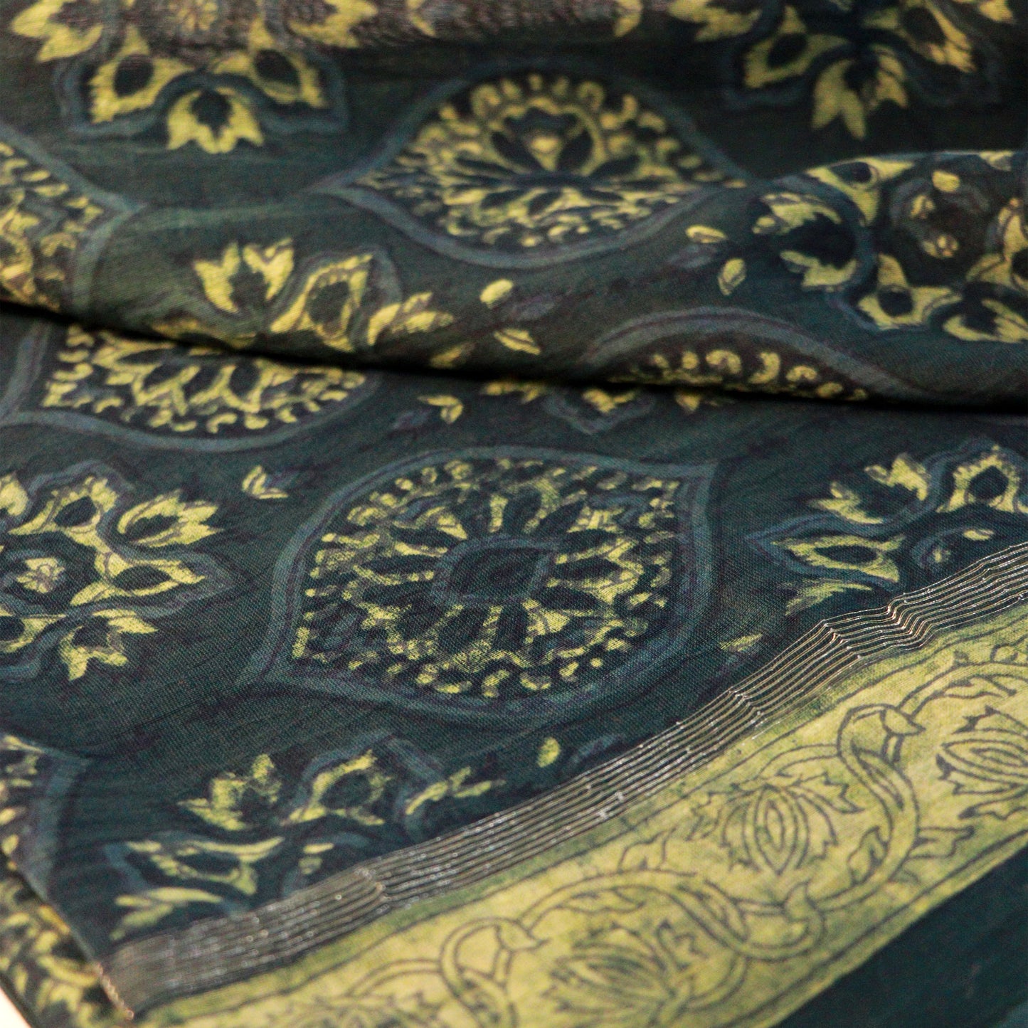 Shop Green Damask Floral Chanderi Cotton Dupatta Online