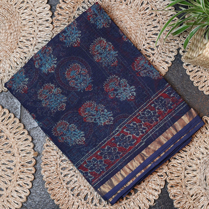 Shop Elegant dark blue Kotadoria cotton saree, perfect for various occasions