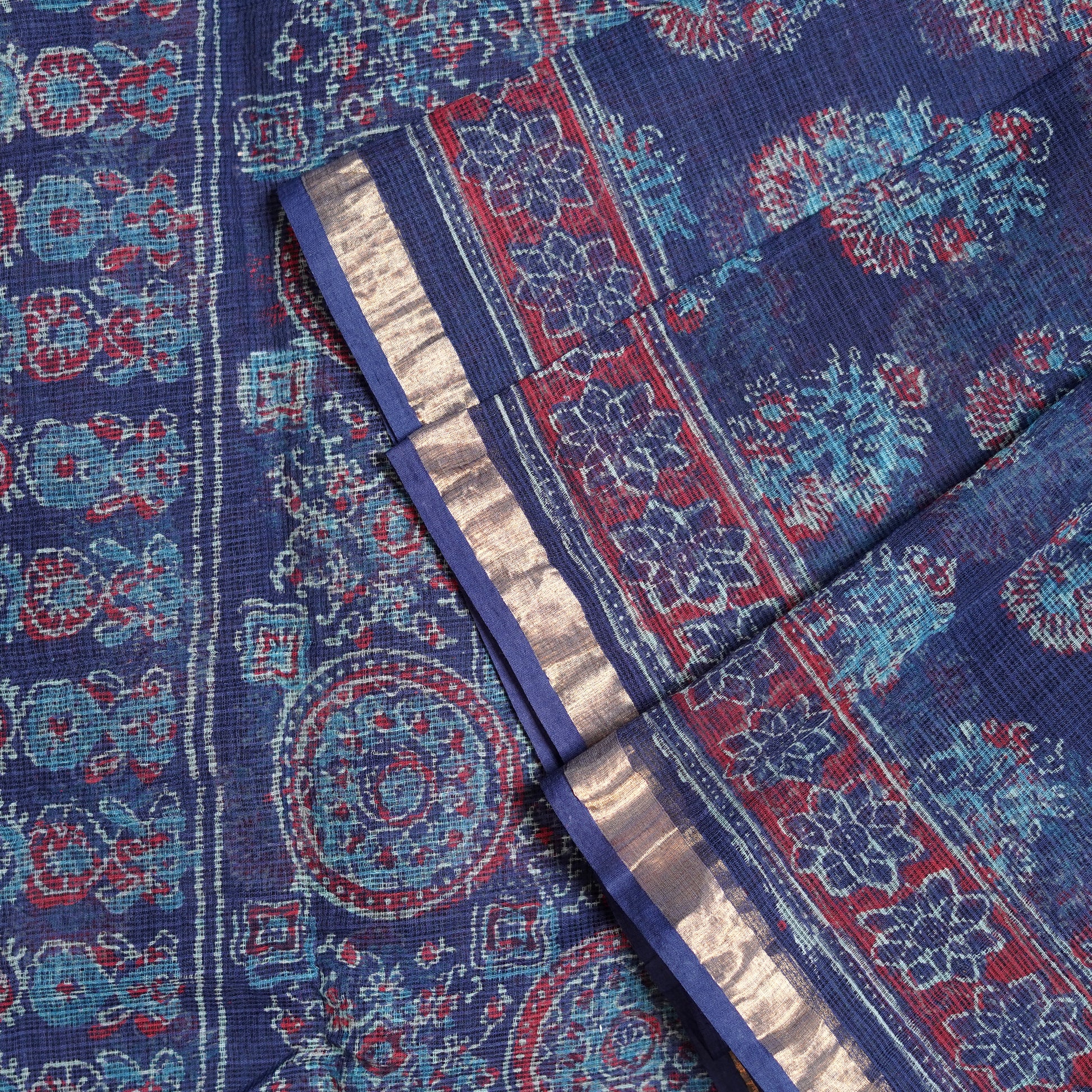 Shop Elegant dark blue Kotadoria cotton saree, perfect for various occasions