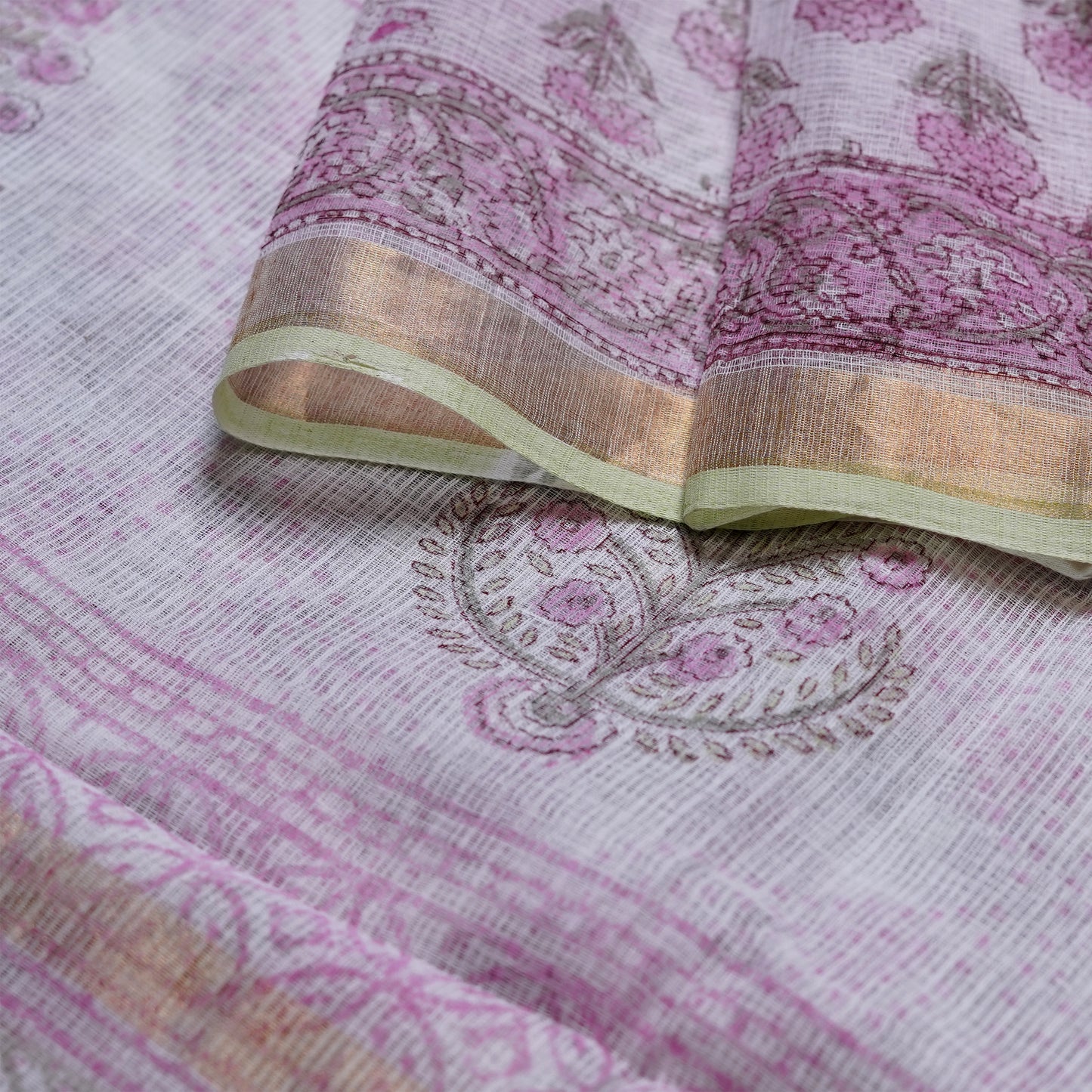 Shop Graceful white and pink Kotadoria cotton saree with delicate patterns