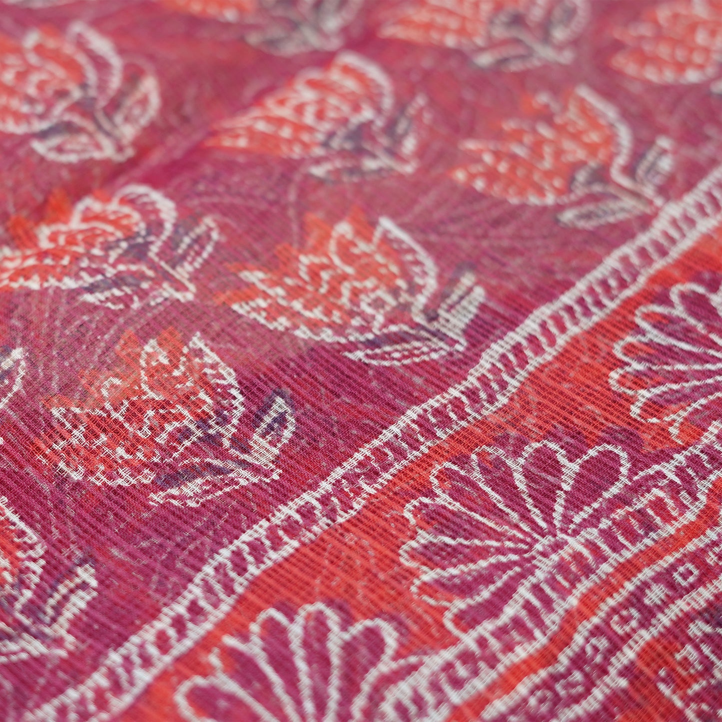 Shop wine red Kotadoria cotton saree with intricate details