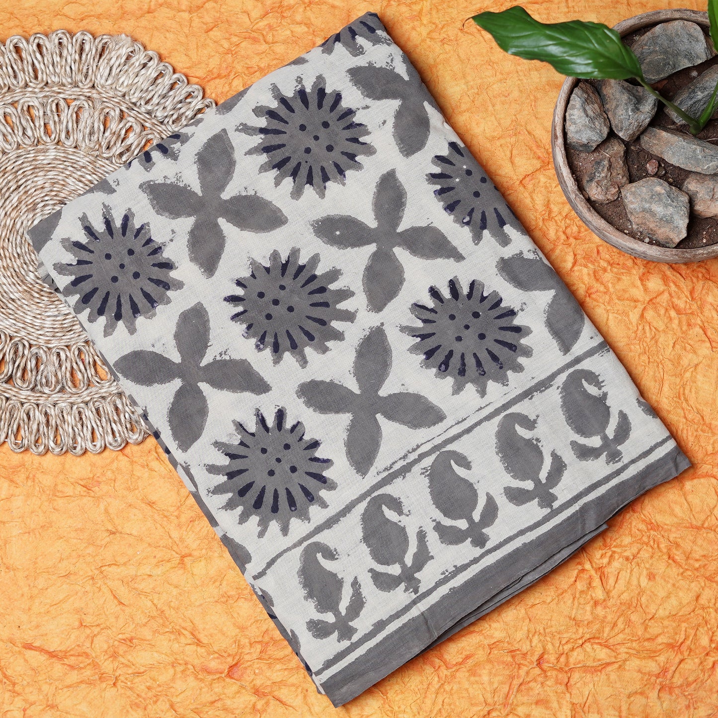 Shop Off-white and Grey Vanaspati Ajrak Cotton Saree, perfect for modern style