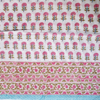 Shop Pink Flower Hand Block-printed Chambric Dupatta Online