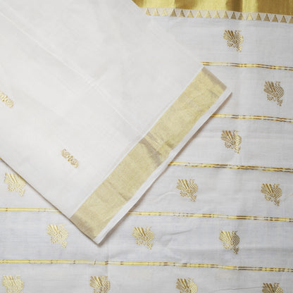 Shop Kerala Kasavu White Saree adorned with Zari Peacock Motif