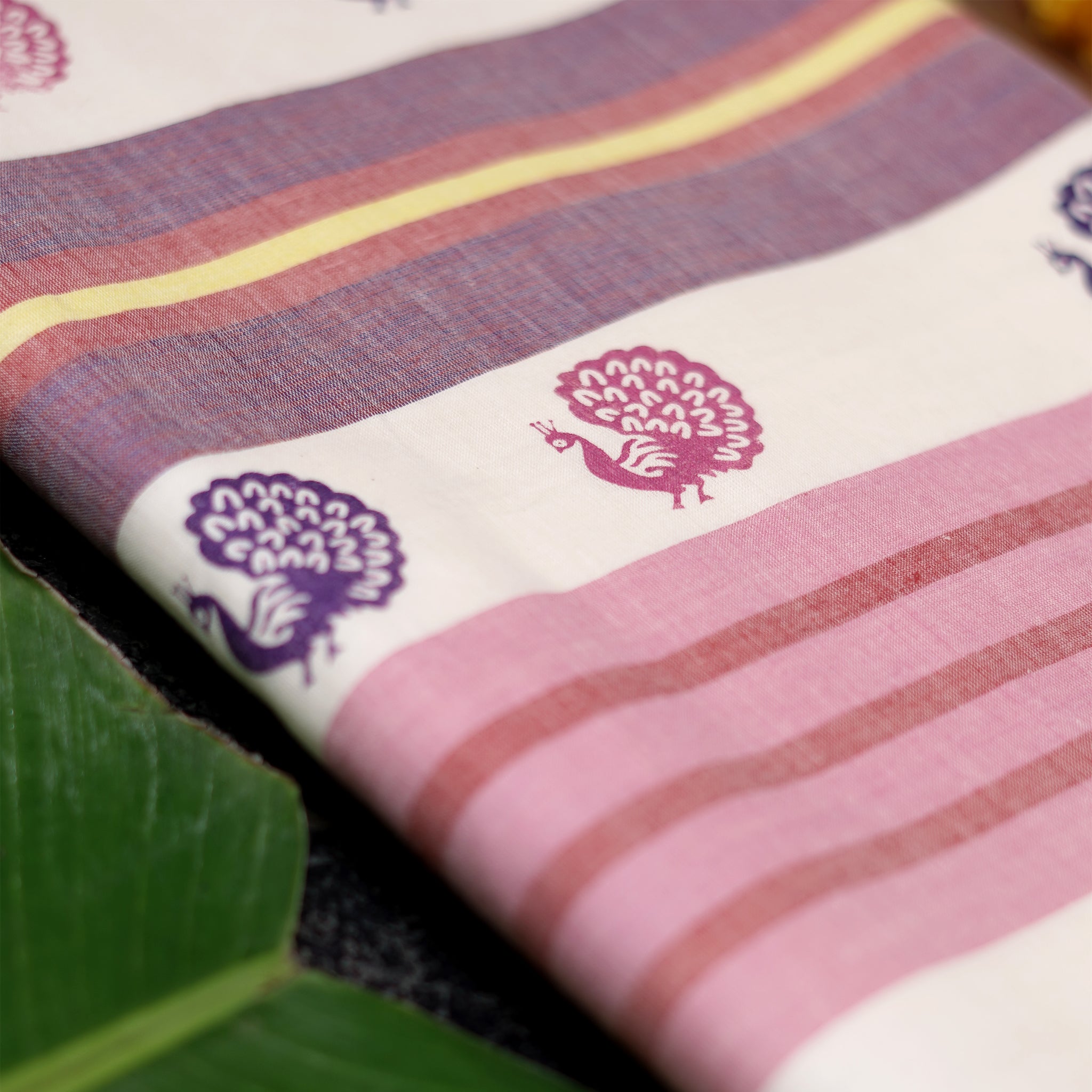 Shop Authentic Kerala Handloom Peacock Print Cotton Saree Online