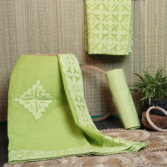 Shop Applique Cotton Suit Sets - Leaf Green Online