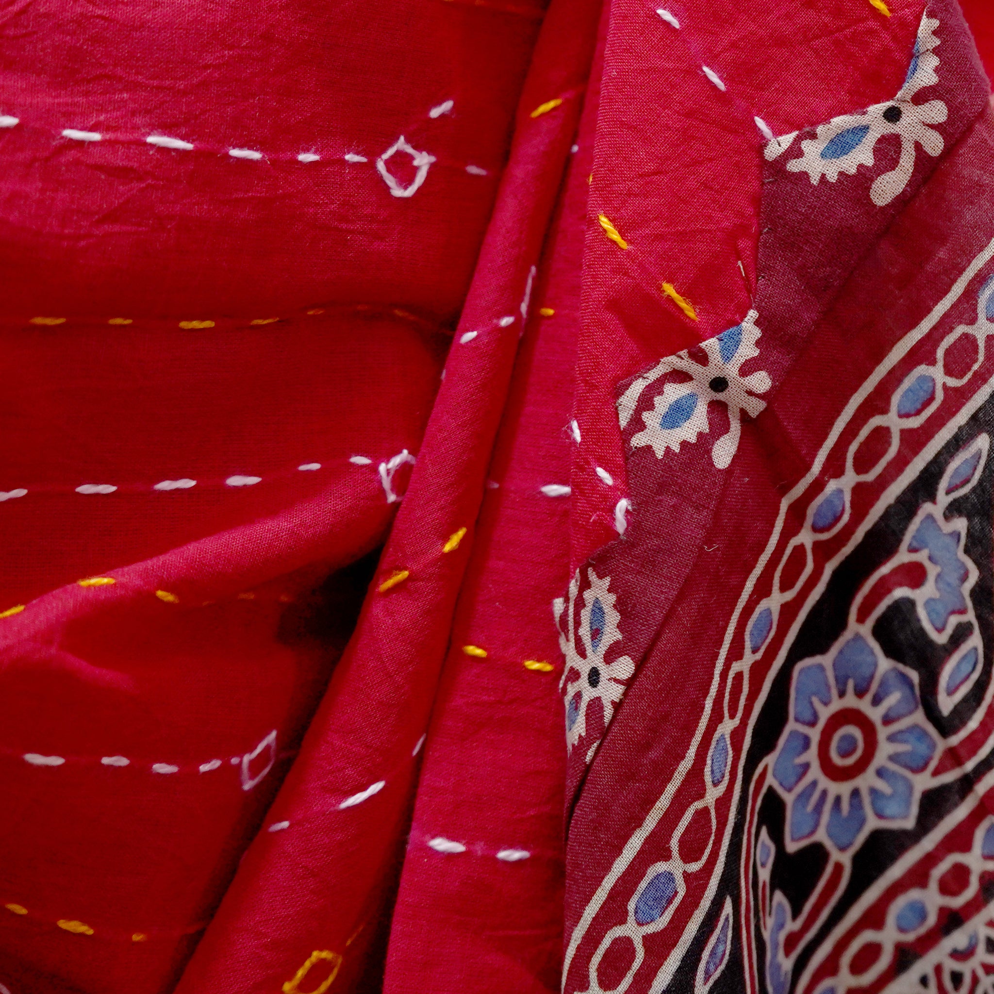 Shop Ajrak Kantha Work Dupatta - Maroon & Black Online