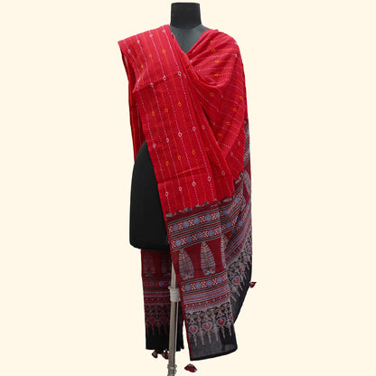 Shop Ajrak Kantha Work Dupatta - Red & Black Online