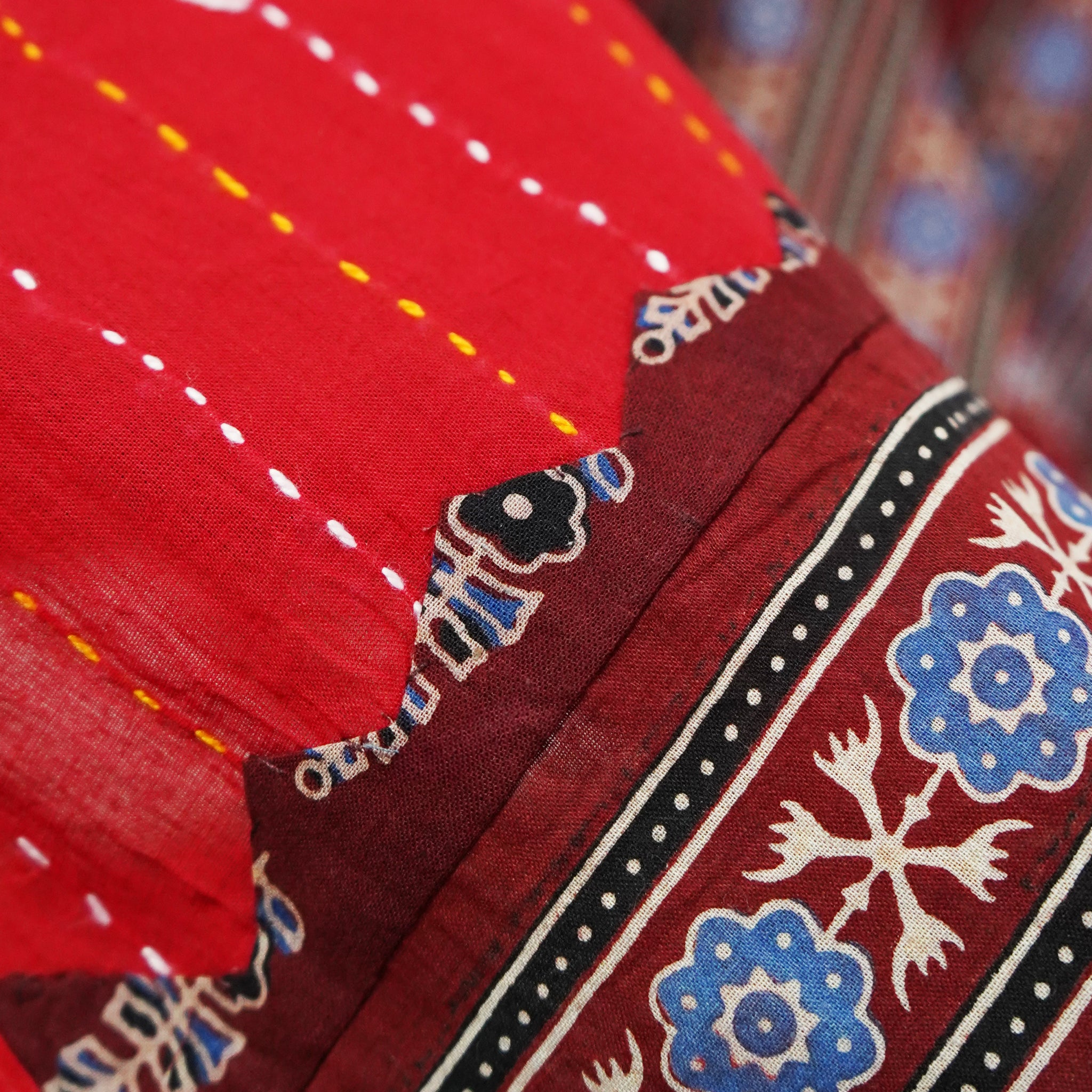 Shop Ajrak Kantha Work Dupatta - Red & Black Online