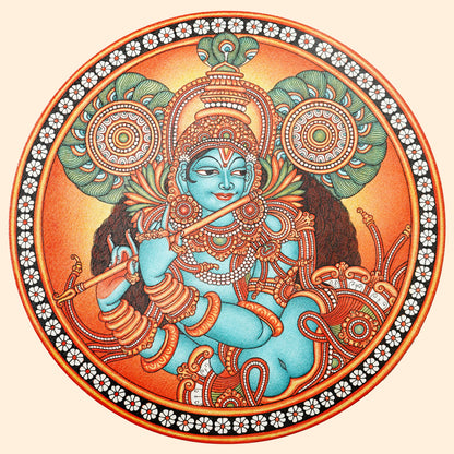 Kerala Mural Masterpiece: Lord Krishna (Dia - 16 inches)