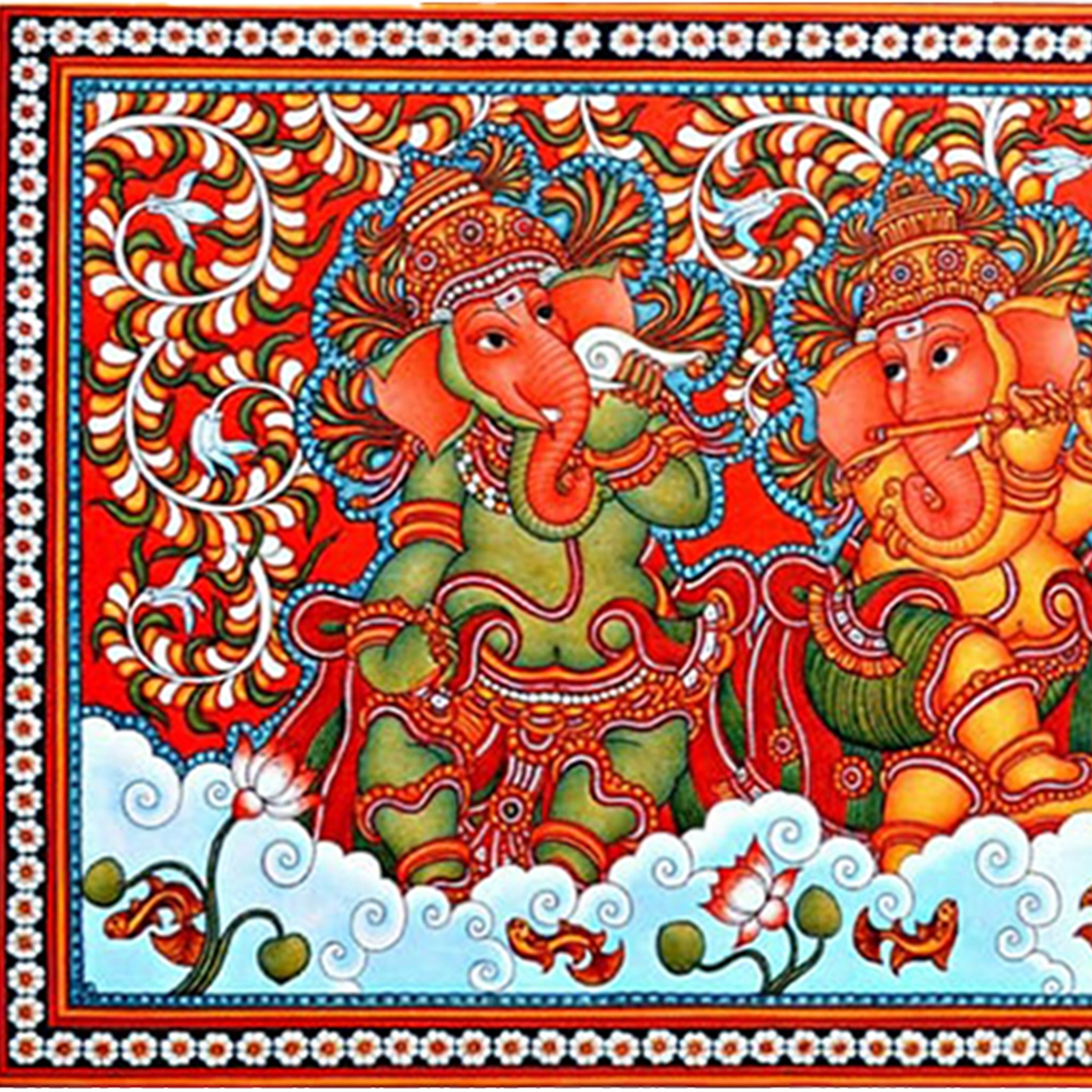 Kerala Mural Art Painting Ashtaganapati - Made to Order - Culturati