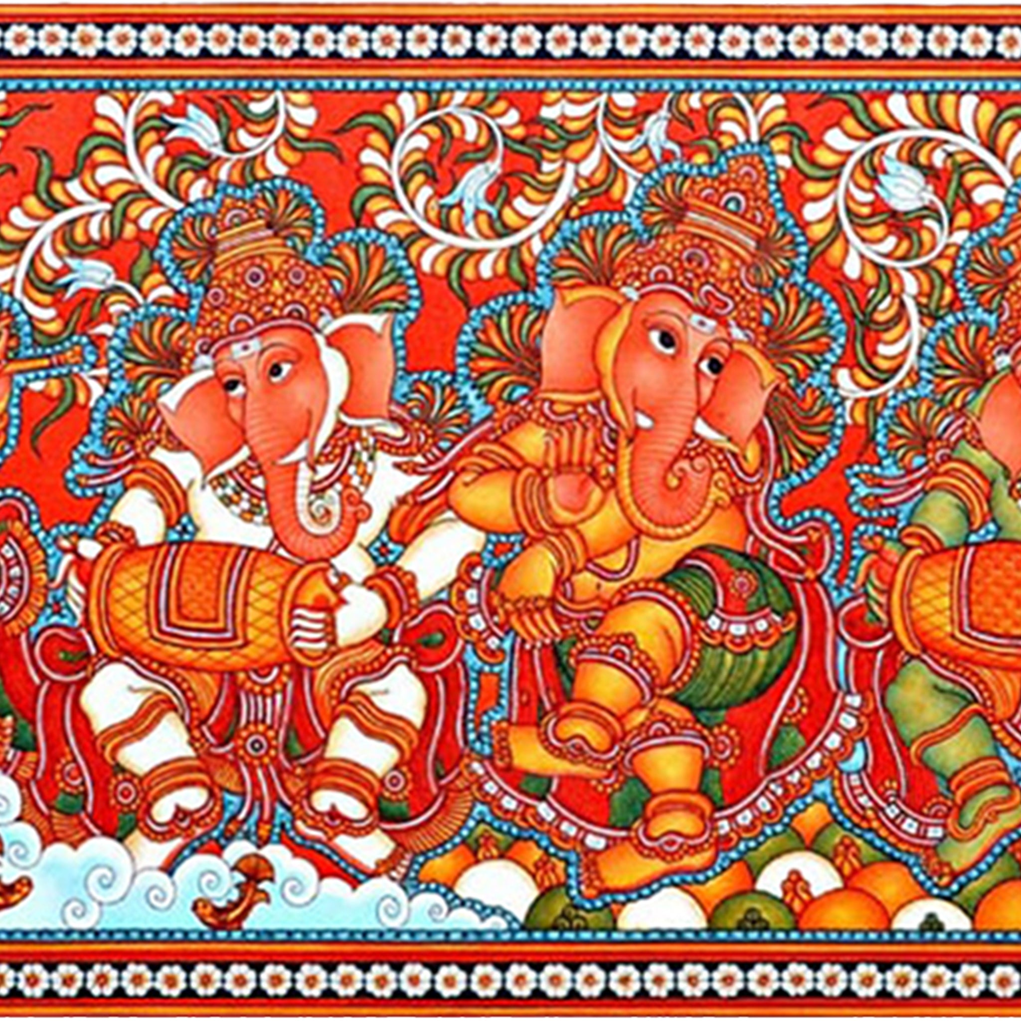 Kerala Mural Art Painting Ashtaganapati - Made to Order - Culturati