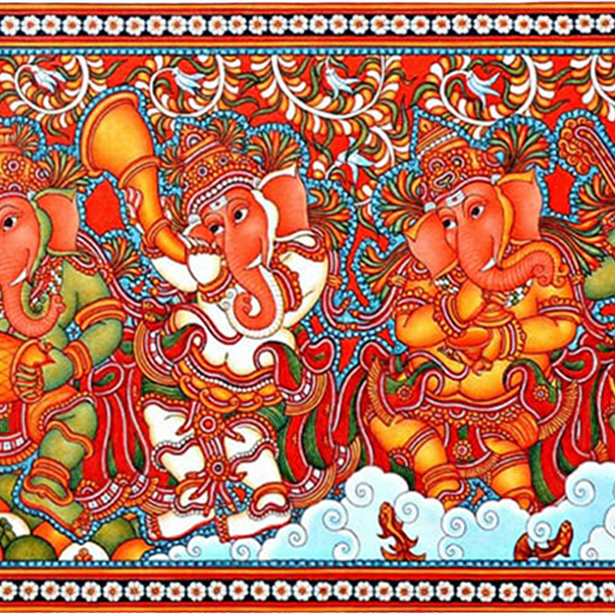 Kerala Mural Art Painting Ashtaganapati - Made to Order - Culturati