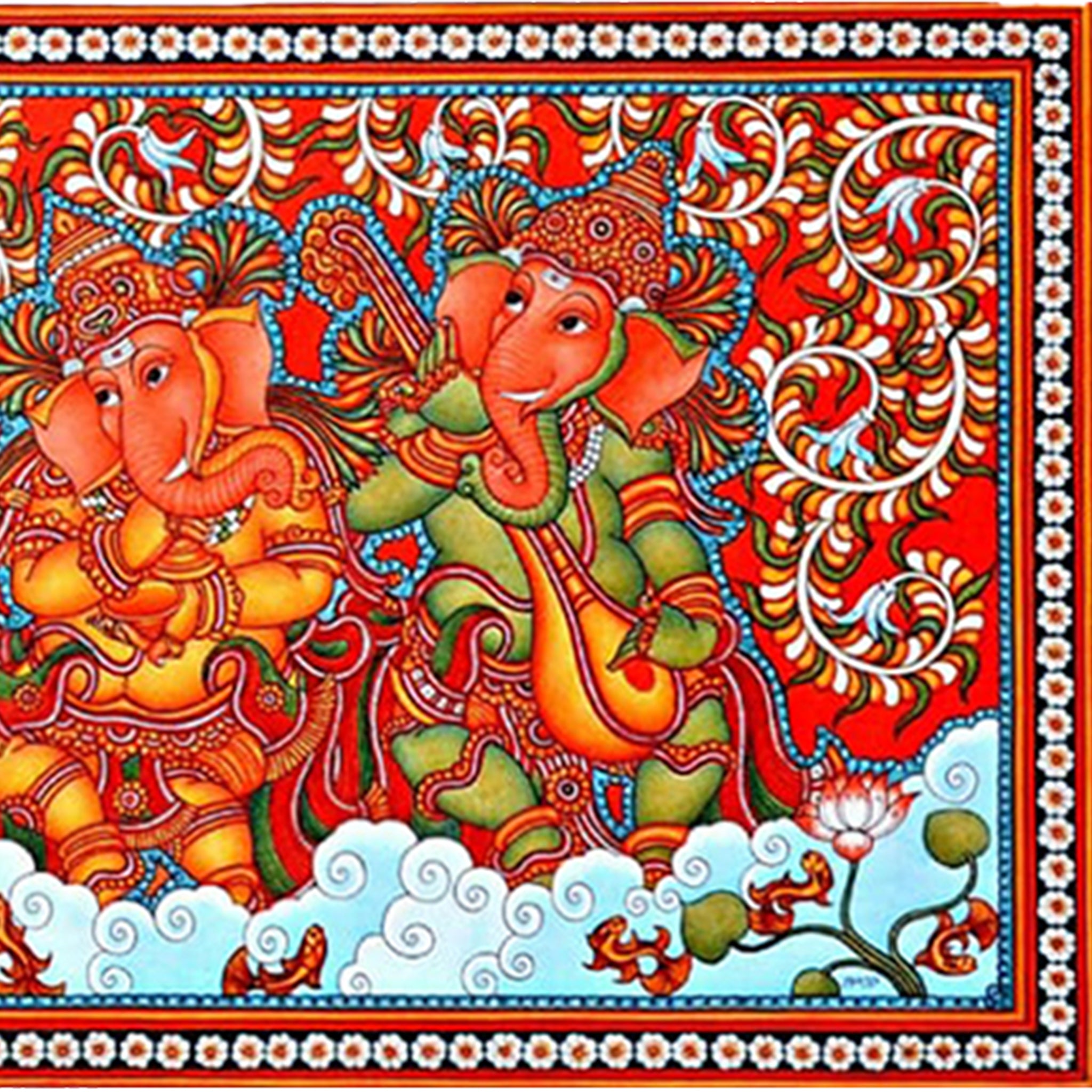 Kerala Mural Art Painting Ashtaganapati - Made to Order - Culturati