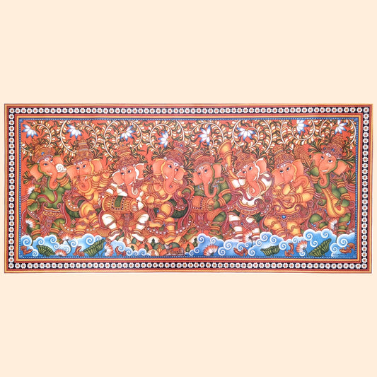 Kerala Mural Painting depicting Majestic Ashtaganapati, a blend of divinity and elegance