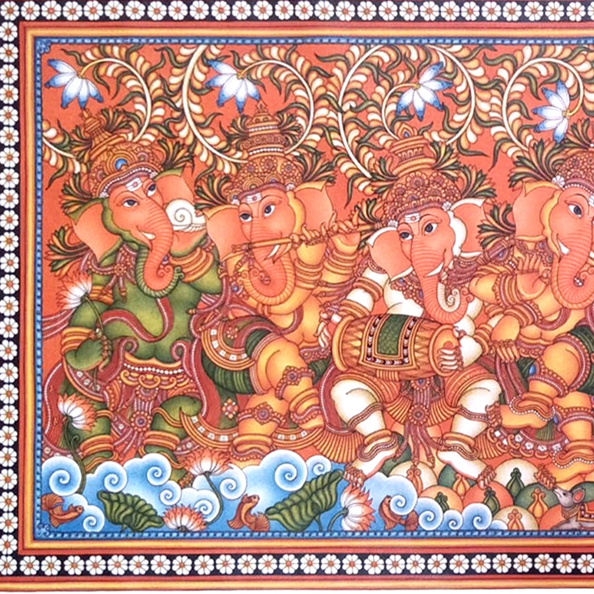 Kerala Mural Painting depicting Majestic Ashtaganapati, a blend of divinity and elegance