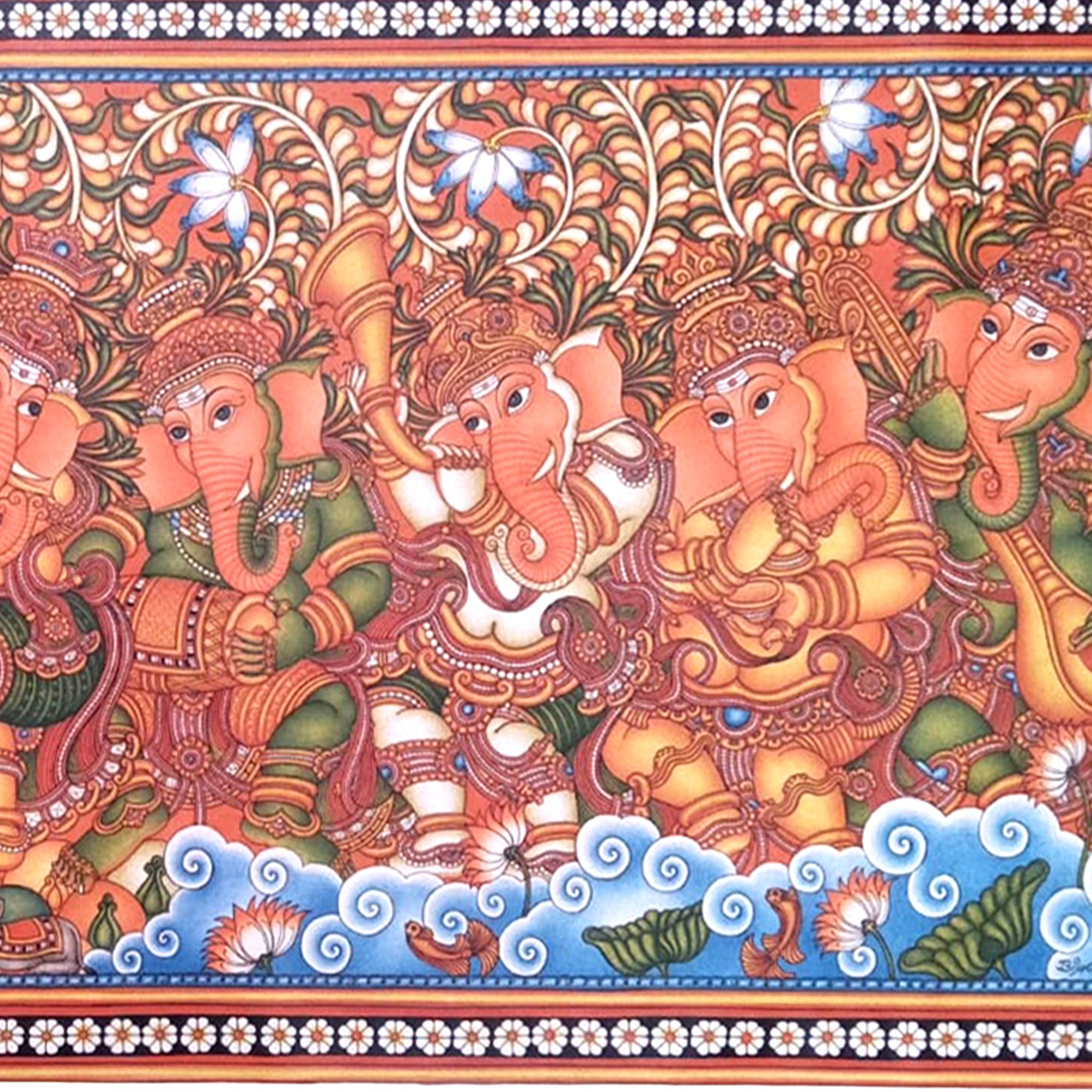 Kerala Mural Painting depicting Majestic Ashtaganapati, a blend of divinity and elegance